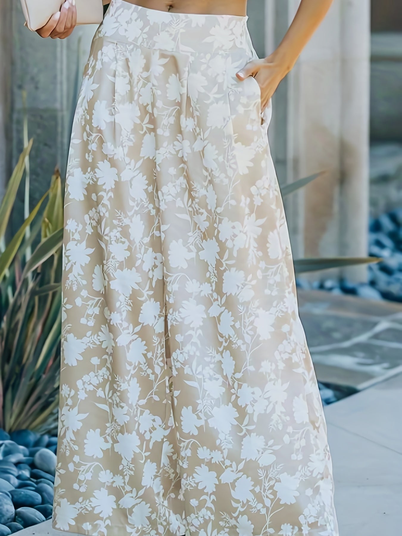 Floral Print High Rise Wide Leg Pants With Pockets