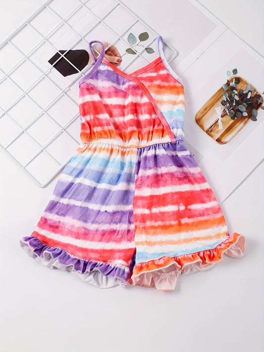 Girls Sleeveless Tie Dye Ruffle Jumpsuit for Kids Summer