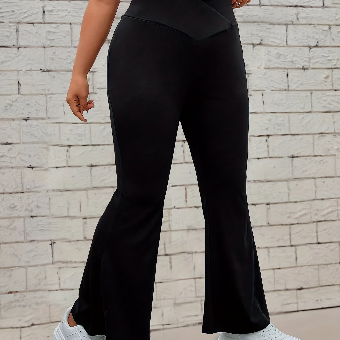  Solid High Rise Stretch Flared Leg Pants