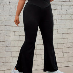  Solid High Rise Stretch Flared Leg Pants