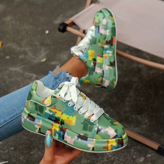 Women's Graffiti Pattern Sneakers Lace Up Outdoor Low Top Walking Shoes