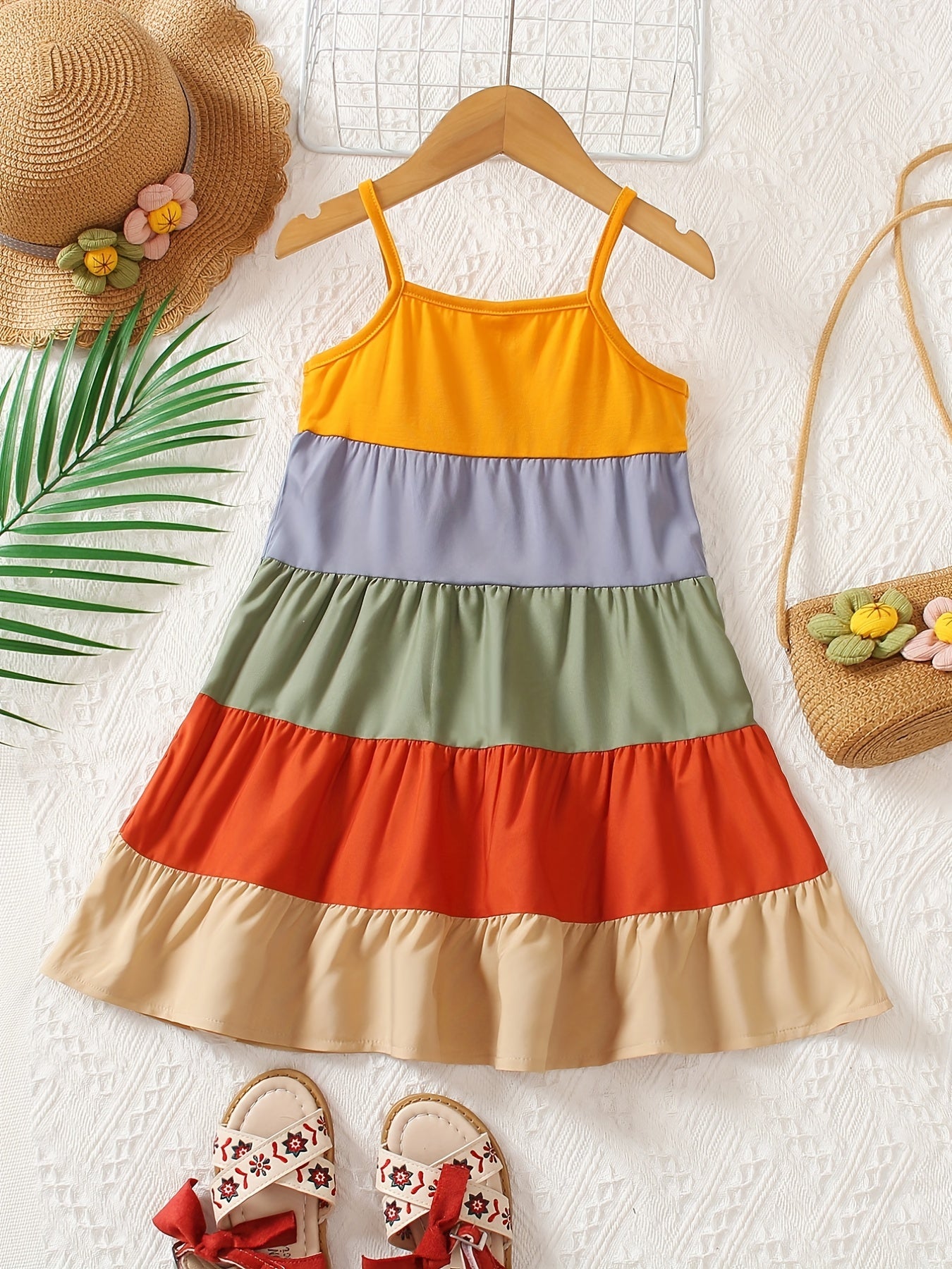 Girls Rainbow Thin Strap Summer Dress
