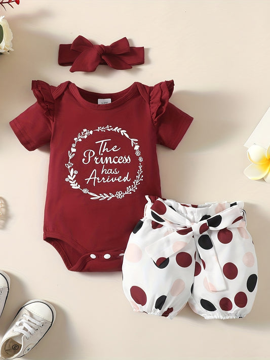 Newborn Infant Letter Bodysuit & Polka Dot Shorts Set