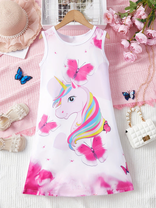 Unicorn Print Sleeveless Dress for Girls