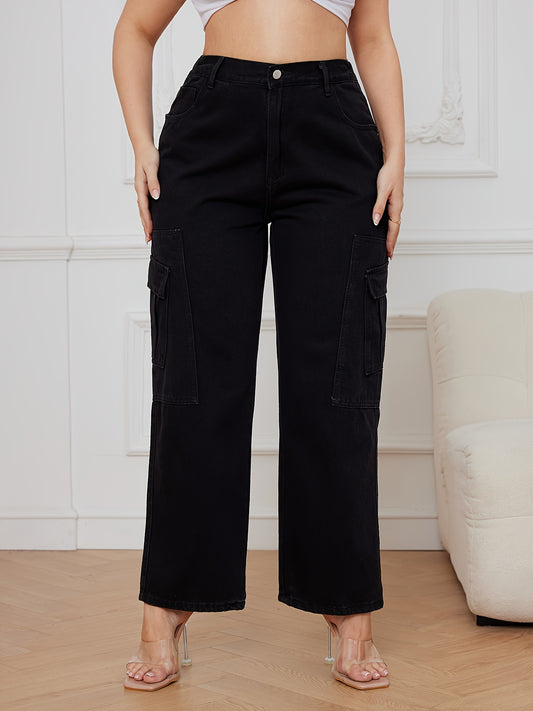  Wide Leg Cargo Jeans With Flap Pockets
