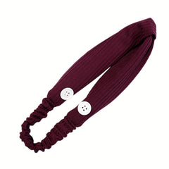 Solid Fabric Elastic Headband Button Hair Band Turban for Yoga Sports