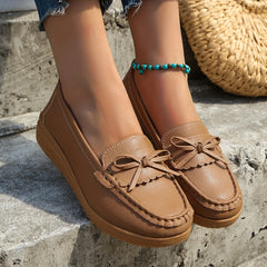 Women's Bow Flat Loafers Soft Sole Slip On Shoes Casual Walking Flats