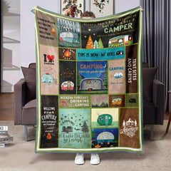 Camping Car Pattern Throw Blanket Soft & Warm for Outdoor Camping