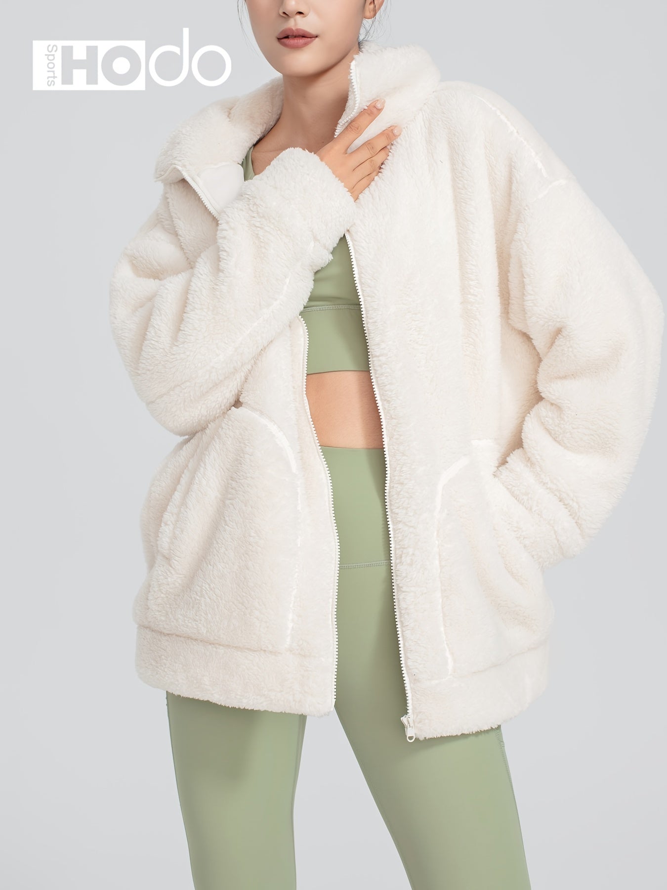 Women's Zip Up Fleece Jacket Turtle Neck Coat