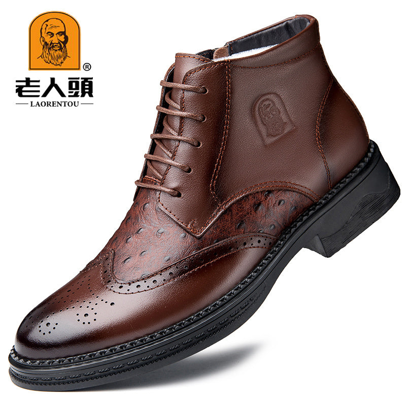 LAORENTOU Men's Leather Brogue Oxford Boots Comfortable Derby Boots