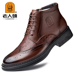 LAORENTOU Men's Leather Brogue Oxford Boots Comfortable Derby Boots