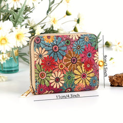 Vintage Flower Pattern Short Wallet Zipper Coin Purse Clutch Card Case