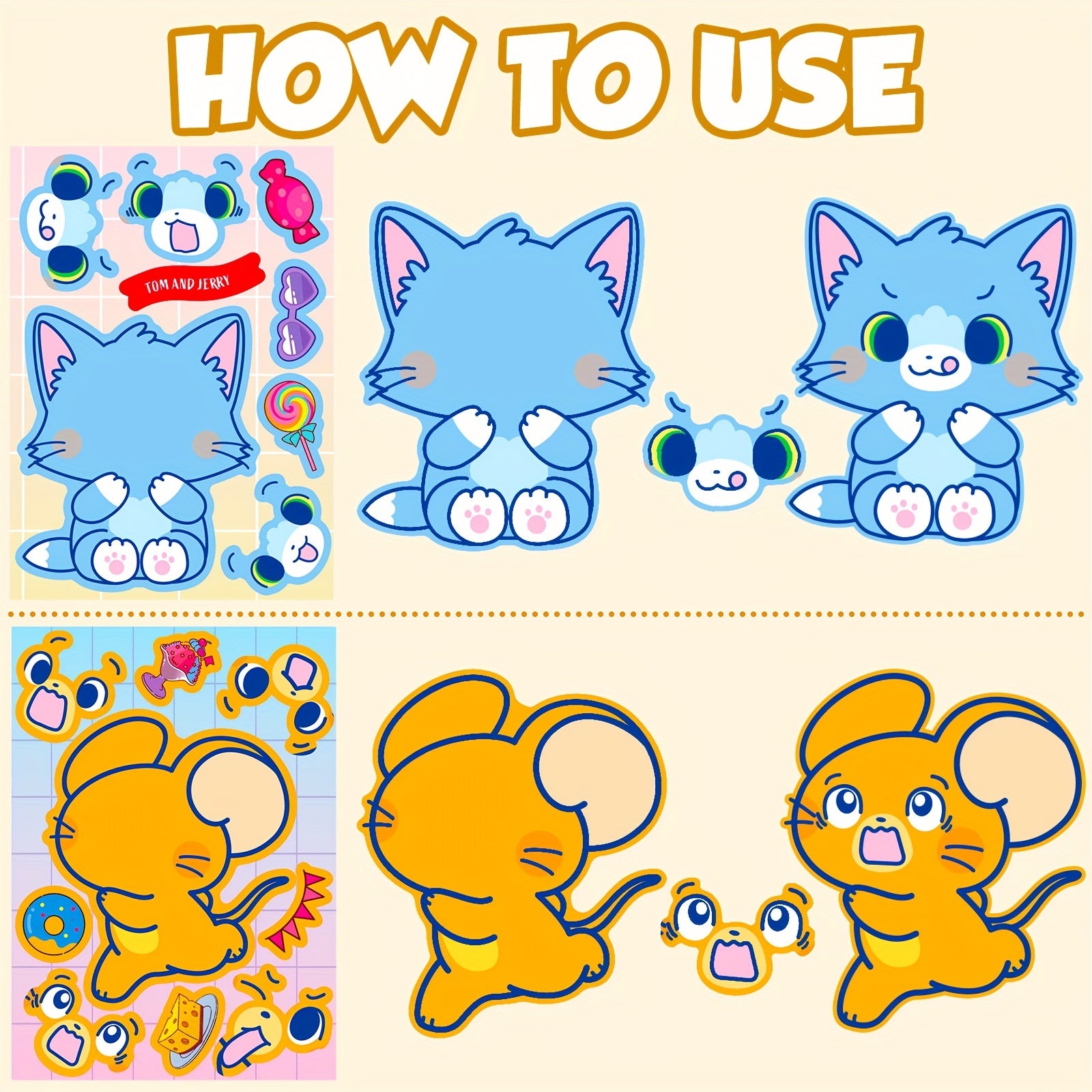 6 Sheets DIY Cartoon Mouse Stickers - Party Favors Make A Face Stickers