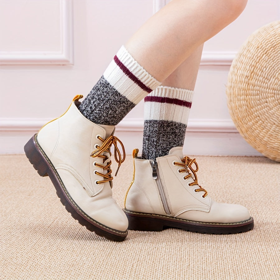 Warm Striped Crew Socks for Women
