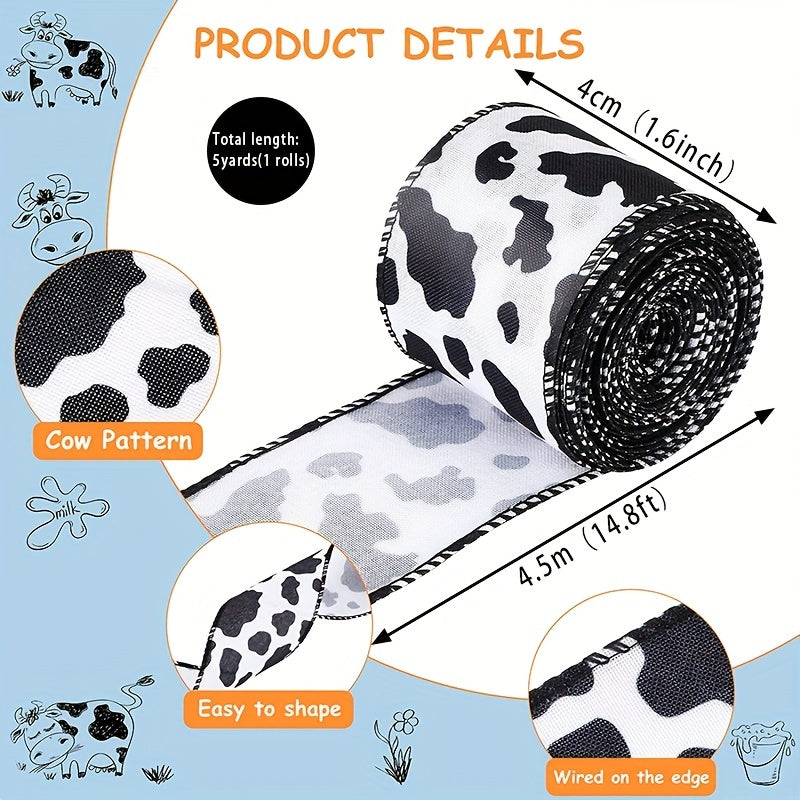 Cow Print Wired Edge Ribbon Cow Spot Pattern Ornaments Fabric Ribbons
