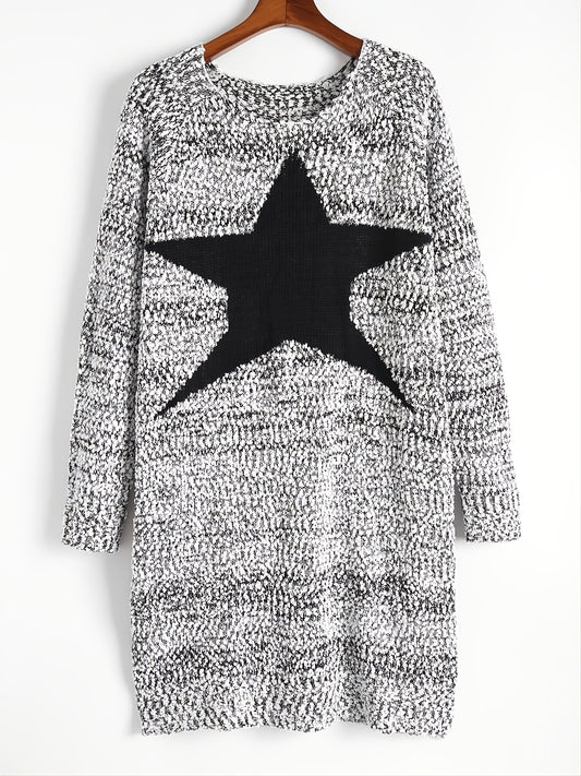  Star Graphic Long Sleeve Round Neck Sweater Dress