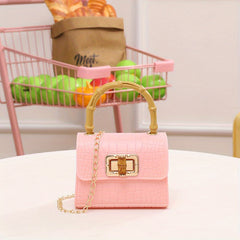Girls Crossbody Princess Bamboo Handle Bag Crocodile Pattern Jelly Bag