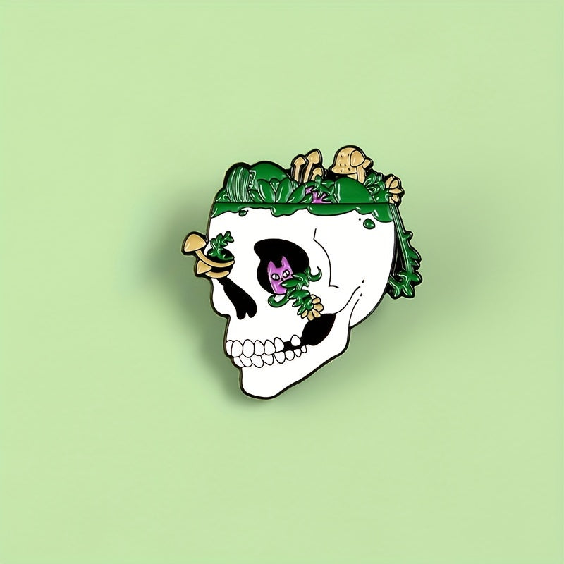 Skull Green Mountain Stone Enamel Brooch