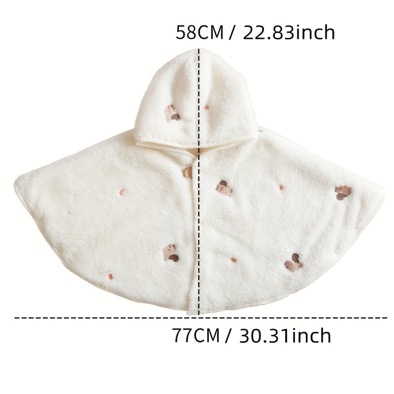 Kids Hooded Cape Soft Coral Fleece Lining Windproof Warm Shawl