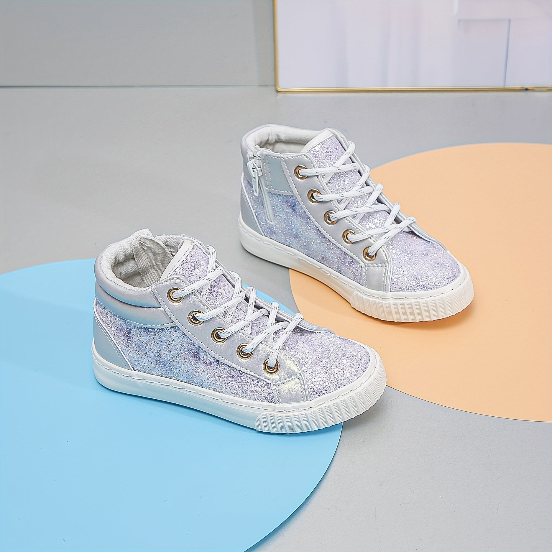 Girl's High Top Lace Up Sneakers Sparkling Shoes
