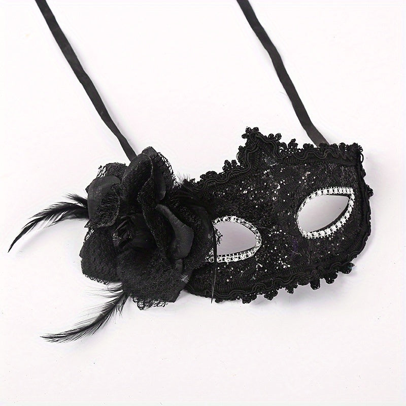 Faux Leather Flower Mask Venetian Masquerade Party Dance Mask
