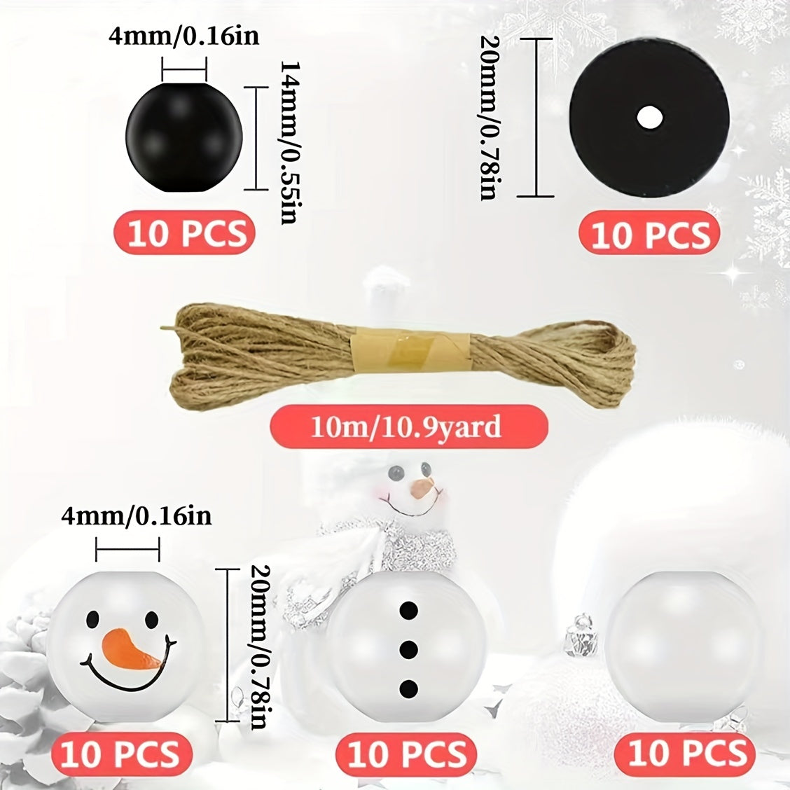 Christmas Wooden Beads Ornaments Snowman Tree Decorations Crafts Supplies