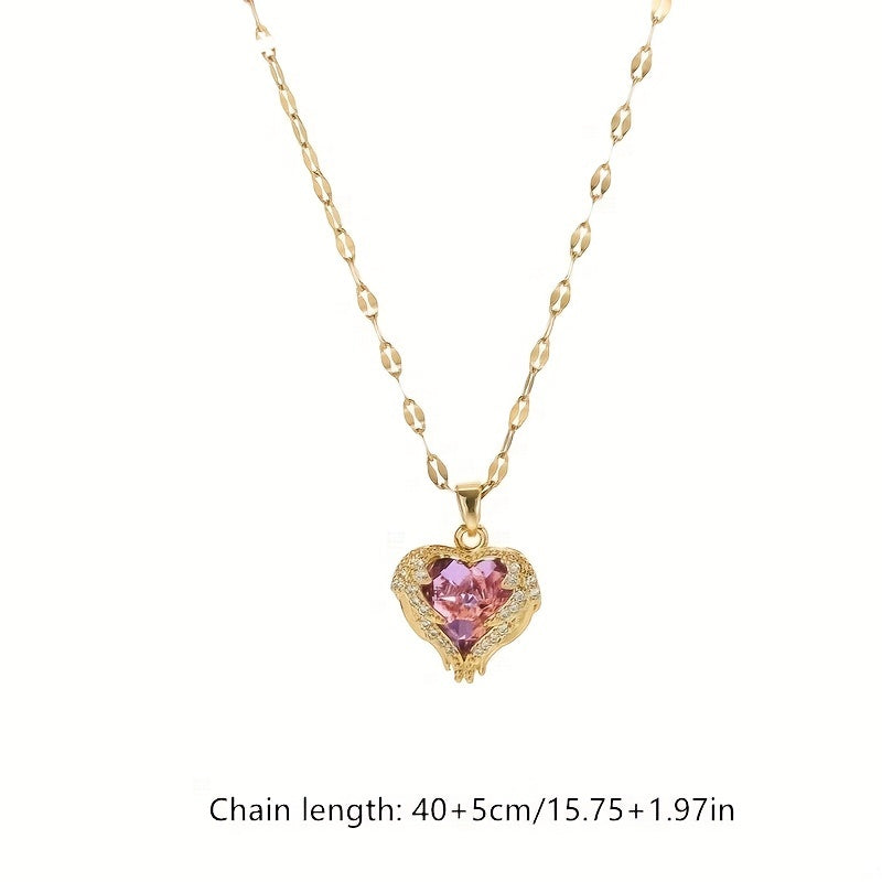 18K Gold Plated Heart Pendant Necklace Big Crystal Choker