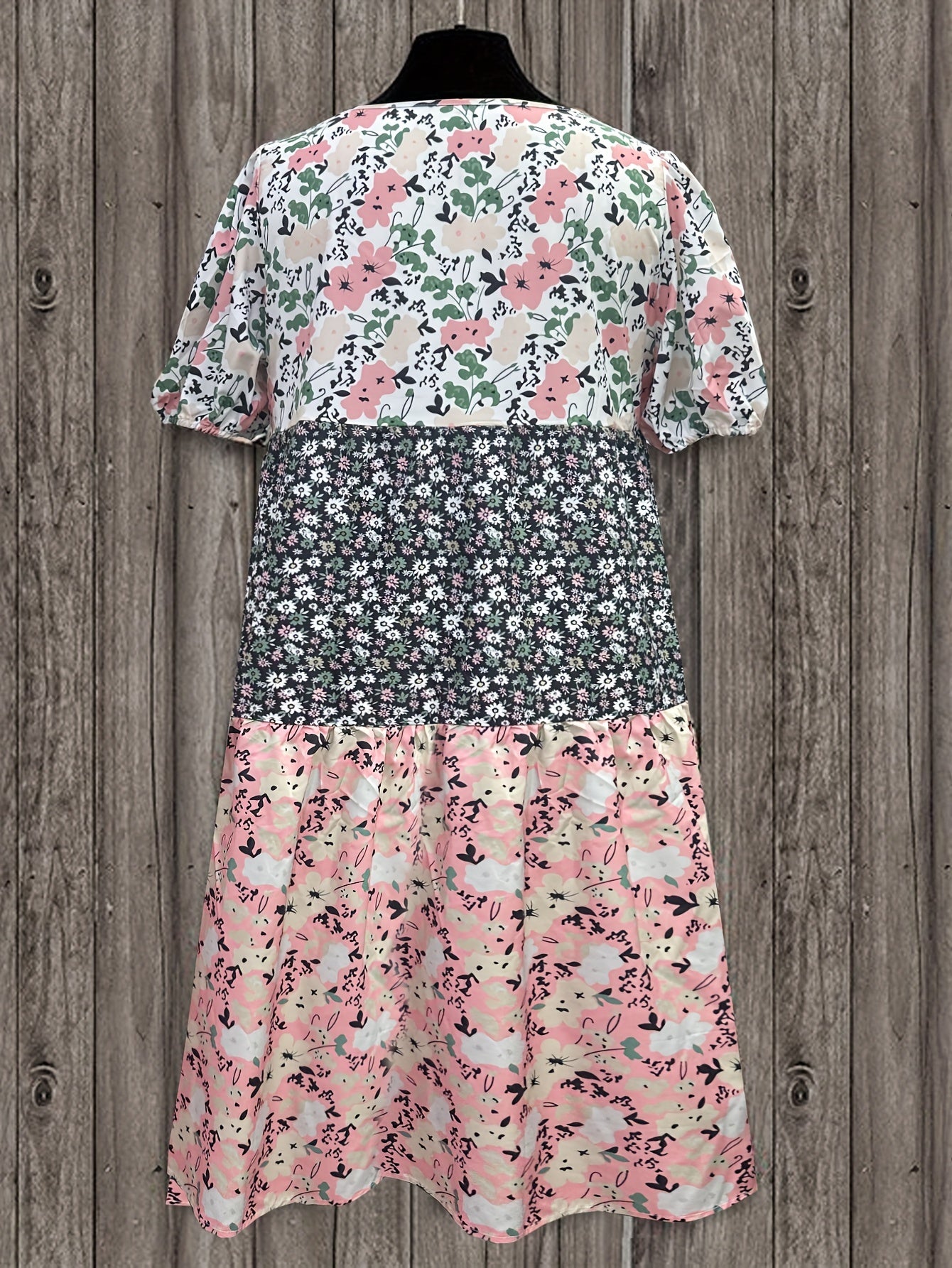  Floral Print Puff Sleeve Boho Dress