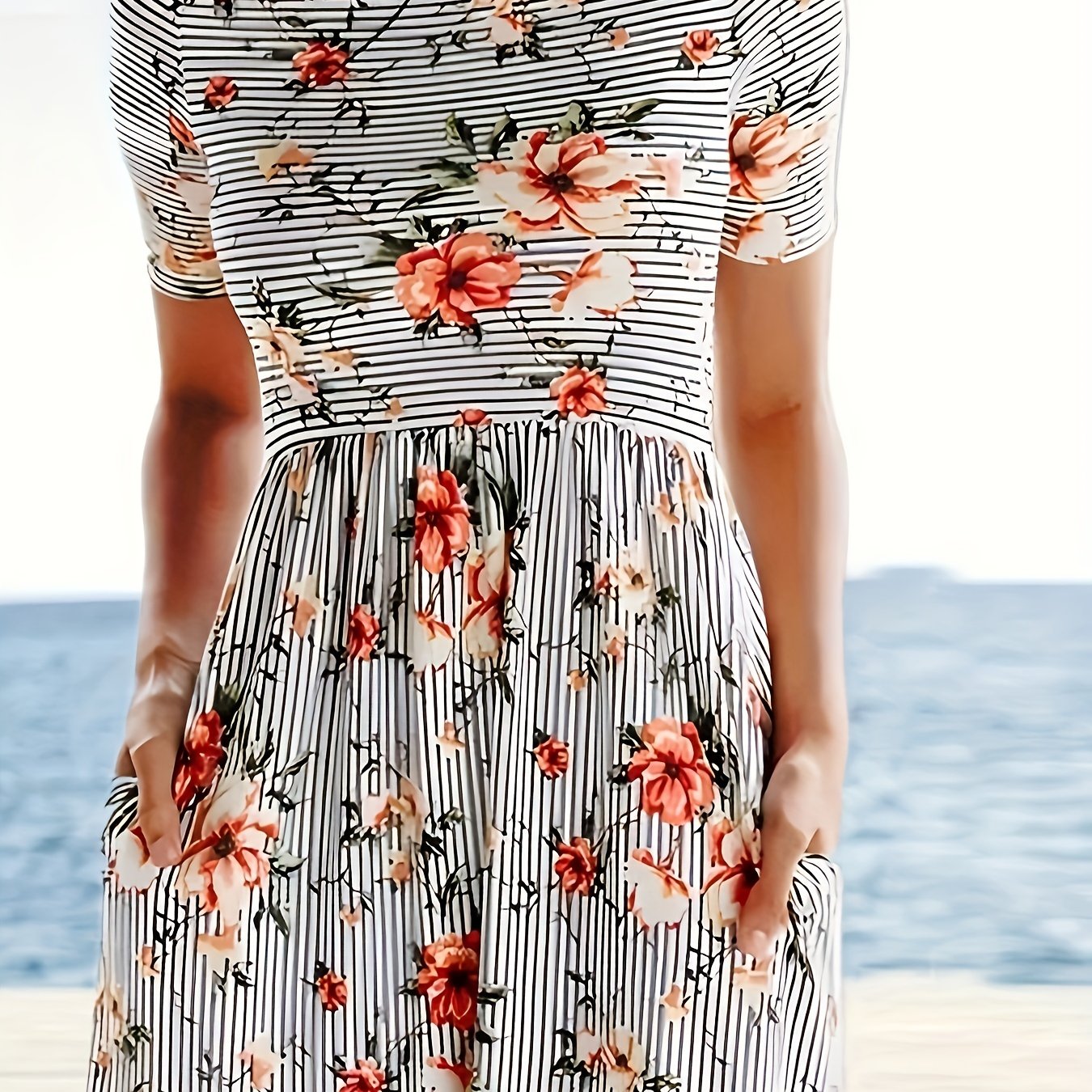 Women's Plus Stripe & Floral Print Maxi Dress