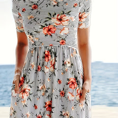 Women's Plus Stripe & Floral Print Maxi Dress