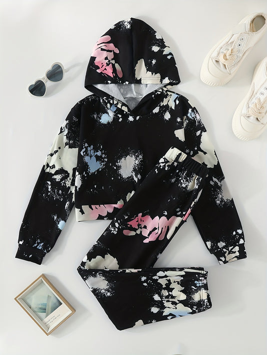 Girl's Tie Dye 2pcs Hoodie & Sweatpants Set for Spring Fall