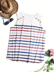  Stripe Print Round Neck Tank Top