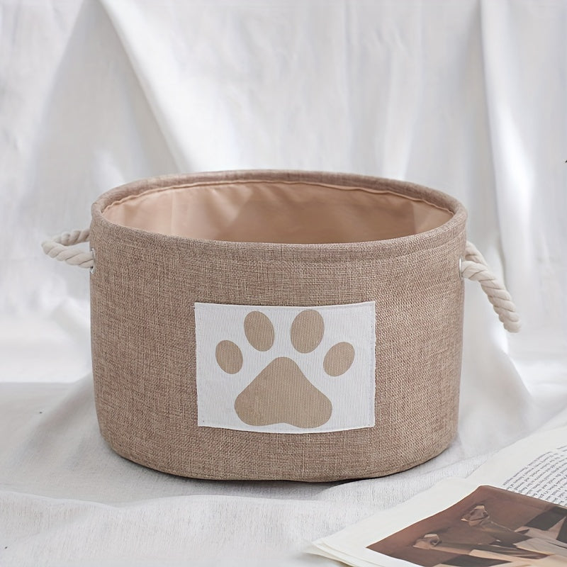 2pcs Cartoon Round Linen Fabric Storage Hamper Doy Claw Printing