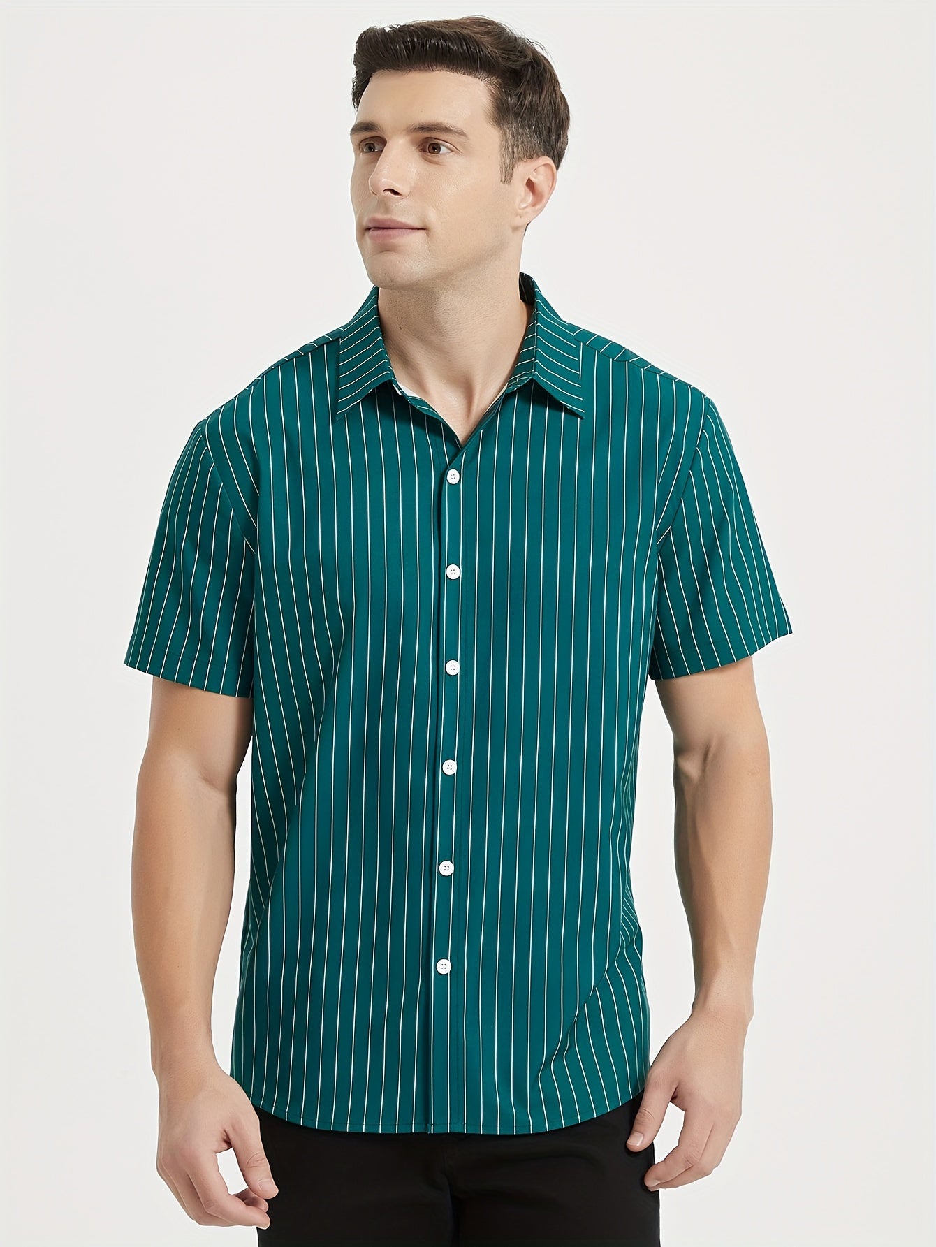 Vertical Stripe Print Men's Casual Short Sleeve Shirt