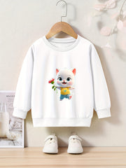 Cute Cat Print Girls Pullover Sweatshirt for Fall Winter