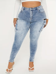 Retro Jeans Women's Plus High Stretch Skinny Cargo Jeans