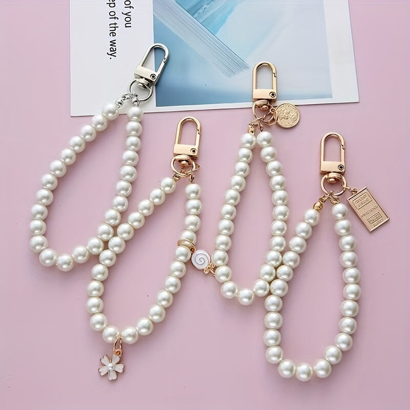Retro Pearl Key Chain Small Pendant Alloy Key Chain Mobile Phone Chain