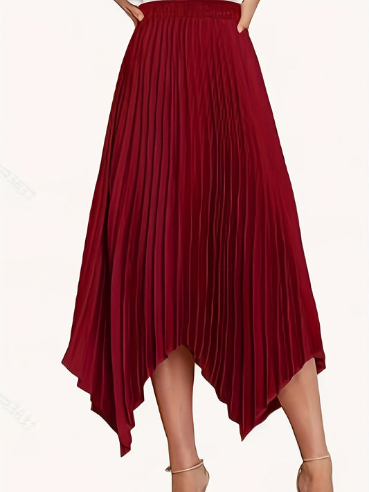 High Waist Pleated Skirt A Line Solid Asymmetrical