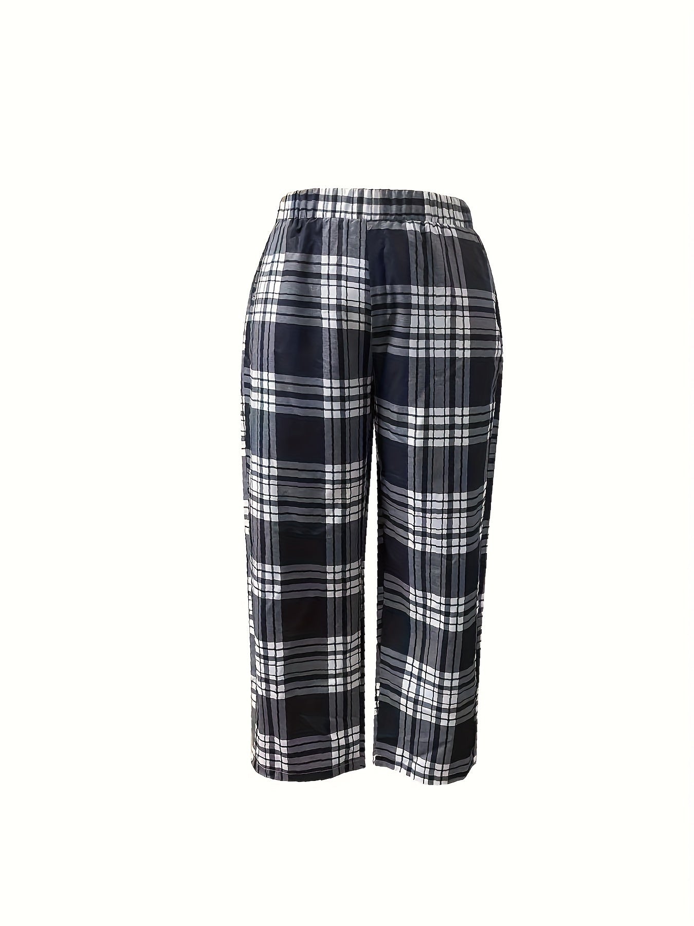 Women's Plus Plaid Print High Rise Loose Fit Trousers