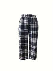 Women's Plus Plaid Print High Rise Loose Fit Trousers