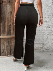  Ribbed Drawstring Straight Leg Trousers