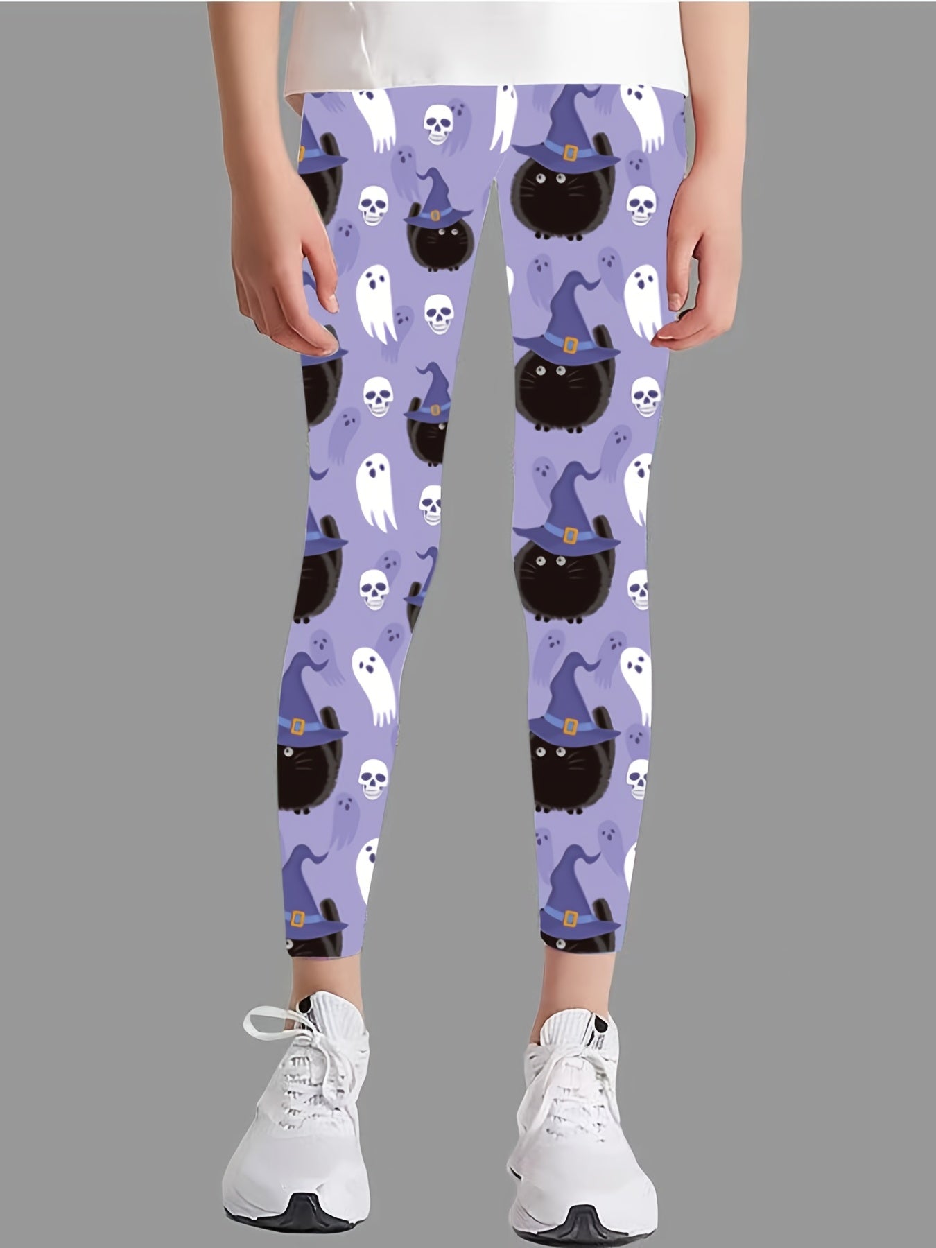Girl's Skull Full Print Tight Leggings for Halloween