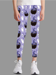 Girl's Skull Full Print Tight Leggings for Halloween