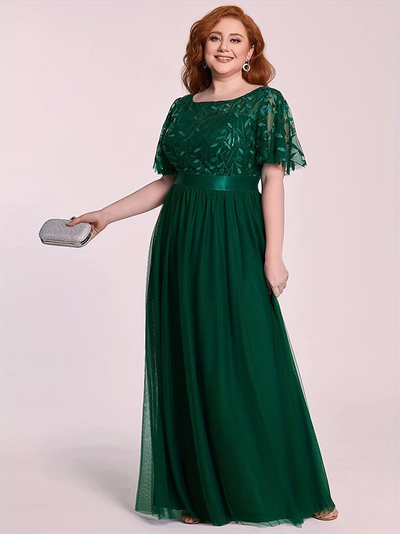Mesh Contrast Maxi Party Dress Short Sleeve Crew Neck Evening Wear