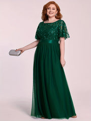 Mesh Contrast Maxi Party Dress Short Sleeve Crew Neck Evening Wear