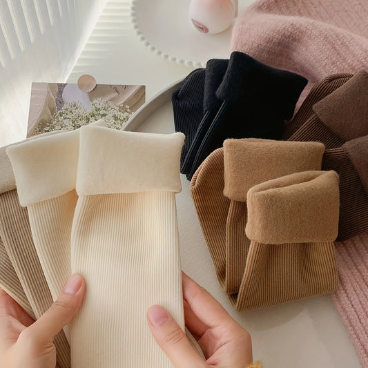 5 Pairs Plush Lined Cozy Mid Tube Socks Women's Stockings