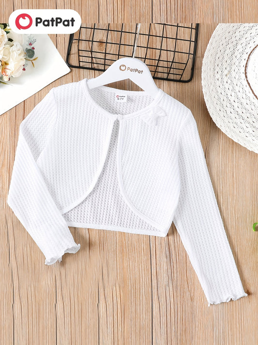 Kid Girl Cardigan Comfort Fit Bowknot Waffle Long Sleeve Jacket Cardigans