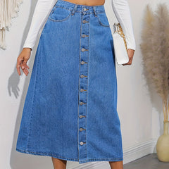 Denim Maxi Skirt Button Front Women's Clothing