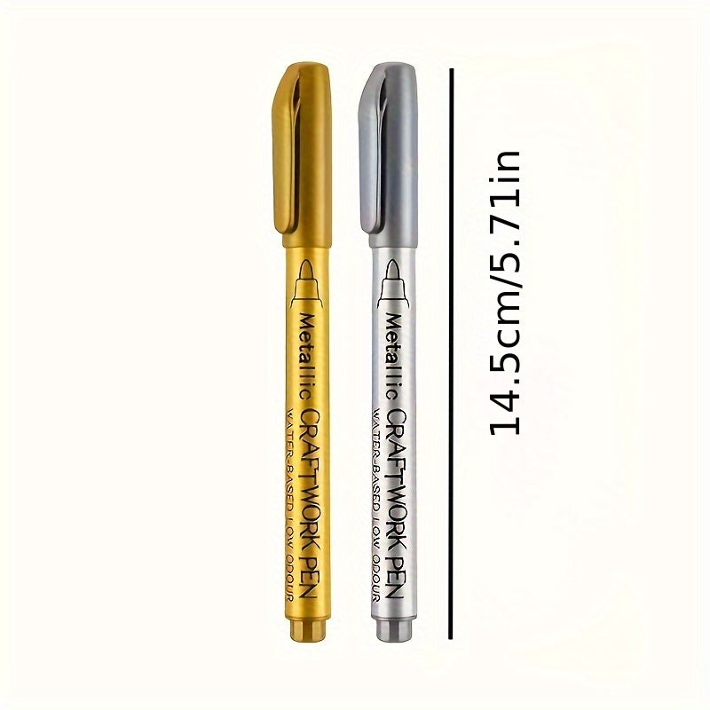 2pcs Waterproof Metal Paint Markers Golden Silvery Art Supplies
