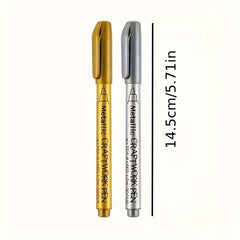 2pcs Waterproof Metal Paint Markers Golden Silvery Art Supplies